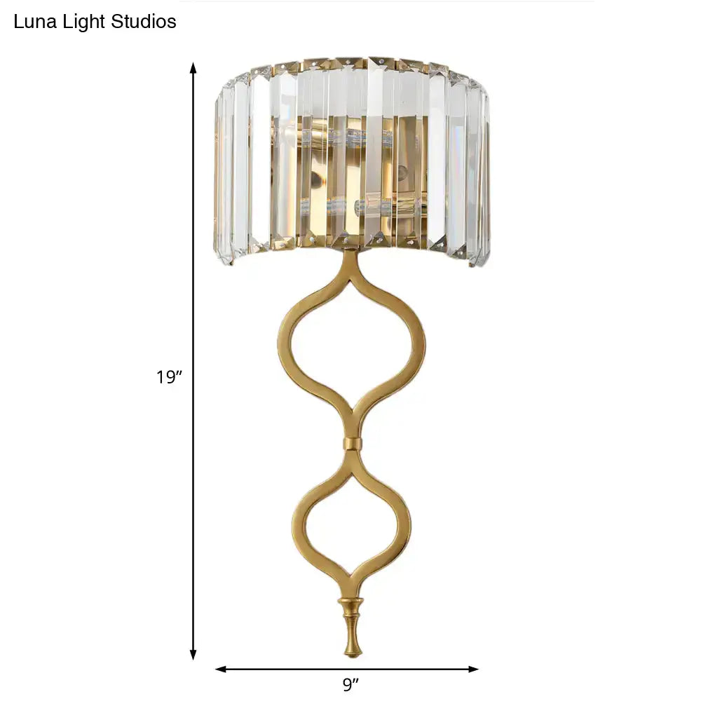 Brass Crystal Rectangular Shade Sconce Dual-Bulb by Decorbites, gold finish, 19in tall on Tampa Home & Garden Store