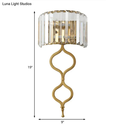Brass Crystal Rectangular Shade Sconce Dual-Bulb by Decorbites, gold finish, 19in tall on Tampa Home & Garden Store