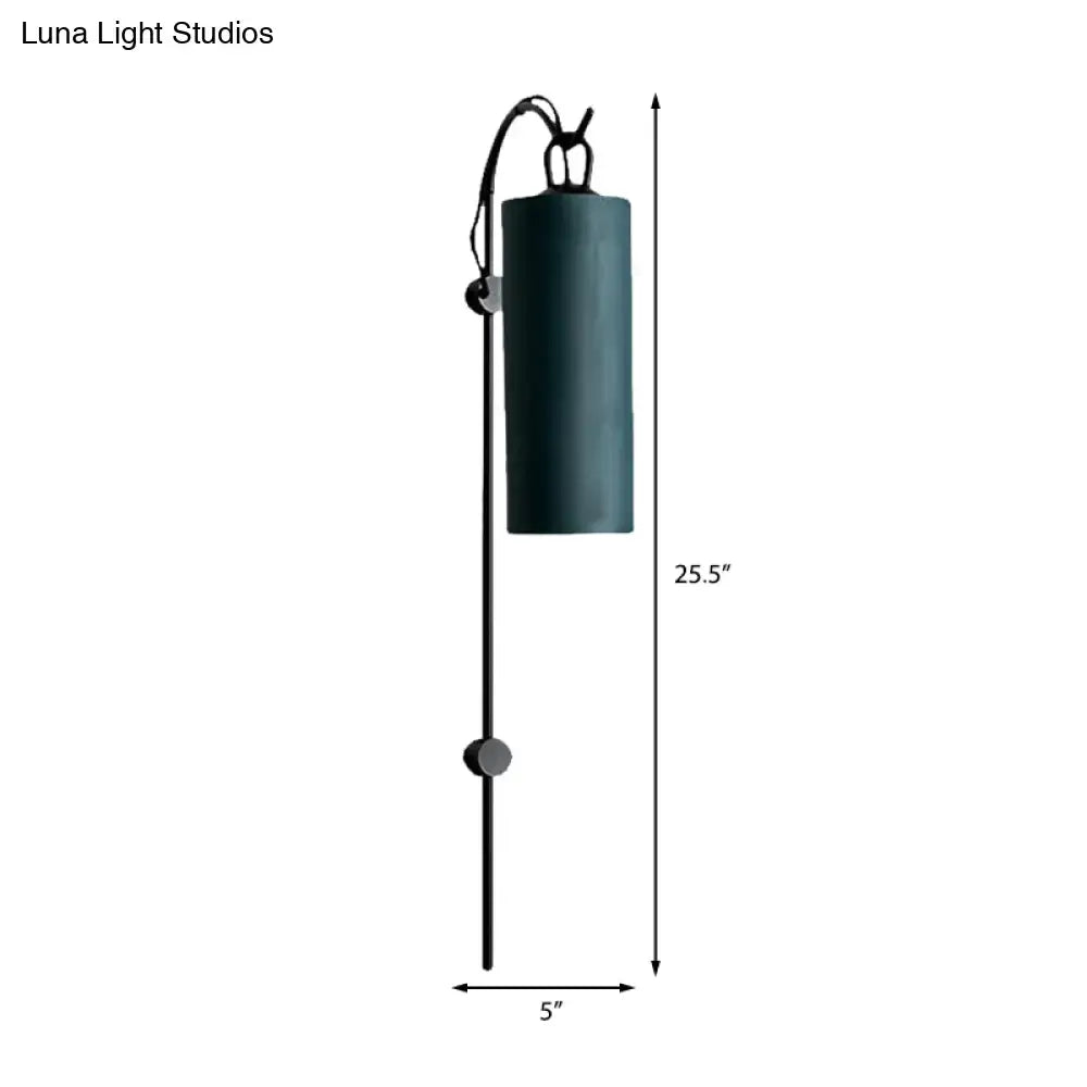 Brass White Tube Sconce with teal cylindrical shade on tall black stem on Tampa Home & Garden Store