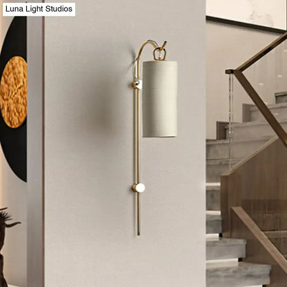 Brass White Tube Sconce wall light with cylindrical white shade by Decorbites on Tampa Home & Garden Store