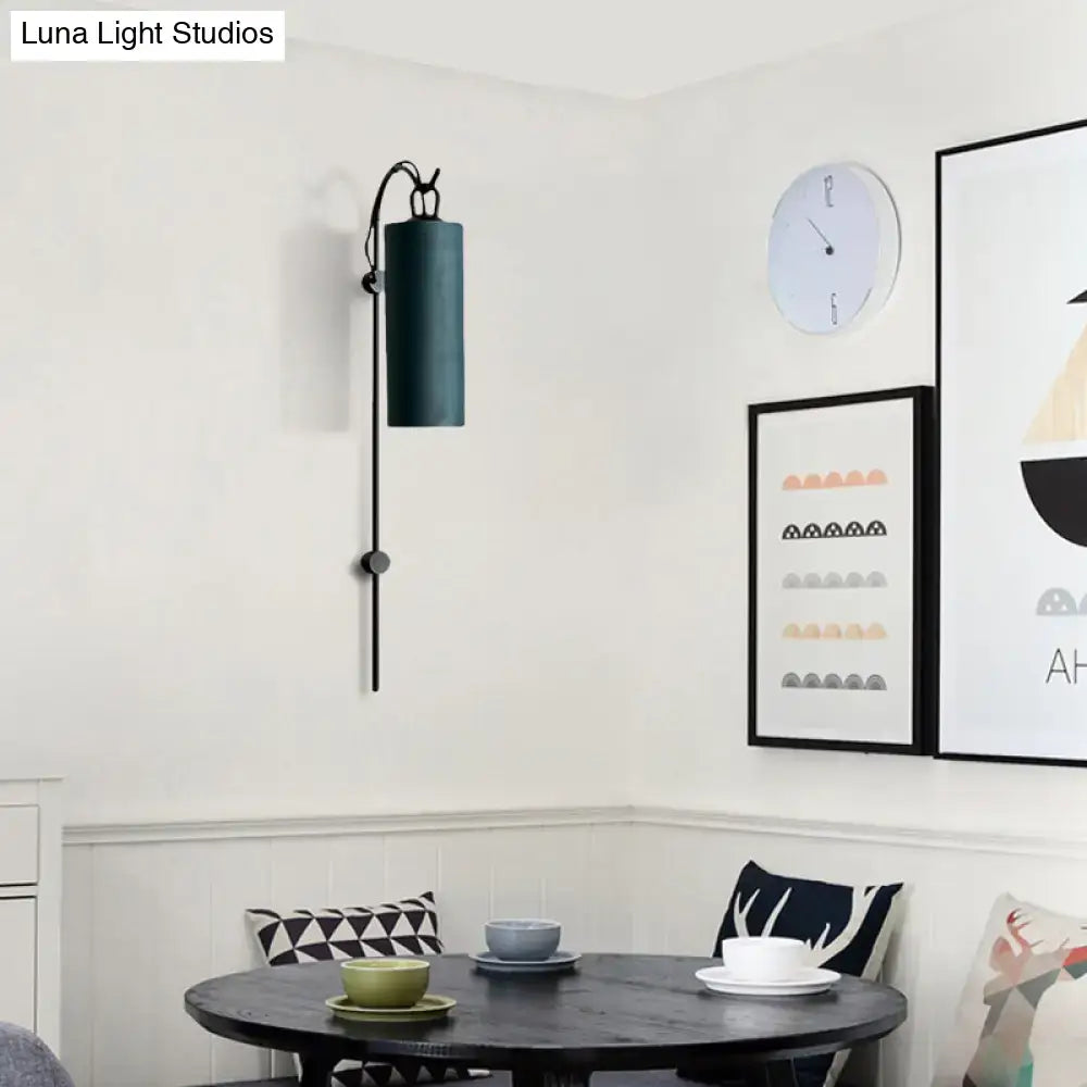 Brass White Tube Sconce wall light with teal cylindrical shade, wall-mounted on Tampa Home & Garden Store