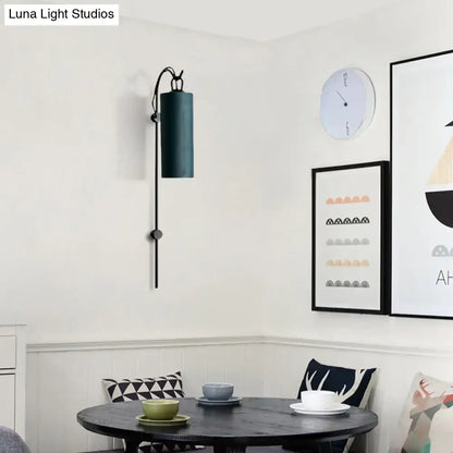 Brass White Tube Sconce wall light with teal cylindrical shade, wall-mounted on Tampa Home & Garden Store