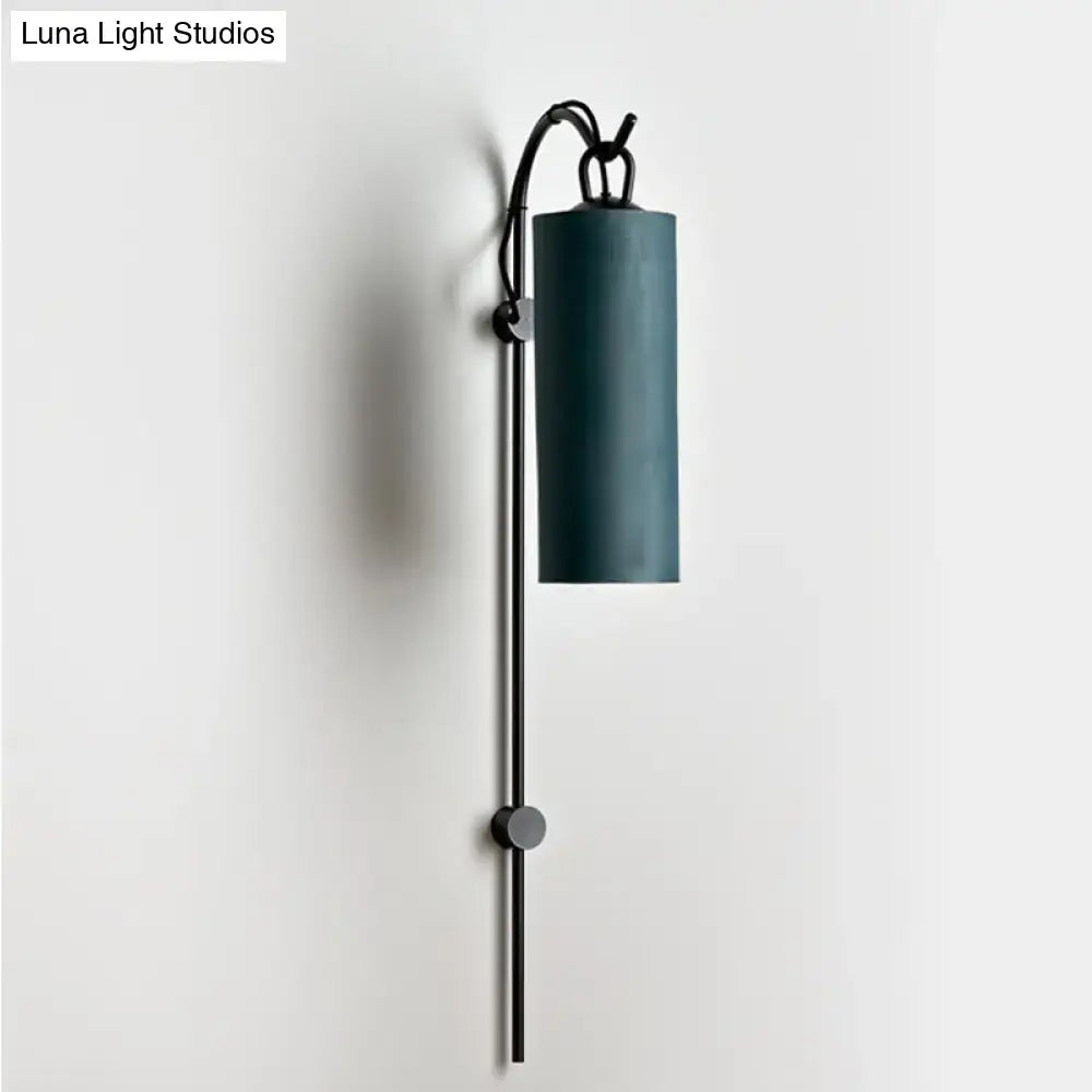 Brass White Tube Sconce by Decorbites; black metal wall mount with teal cylindrical shade on Tampa Home & Garden Store