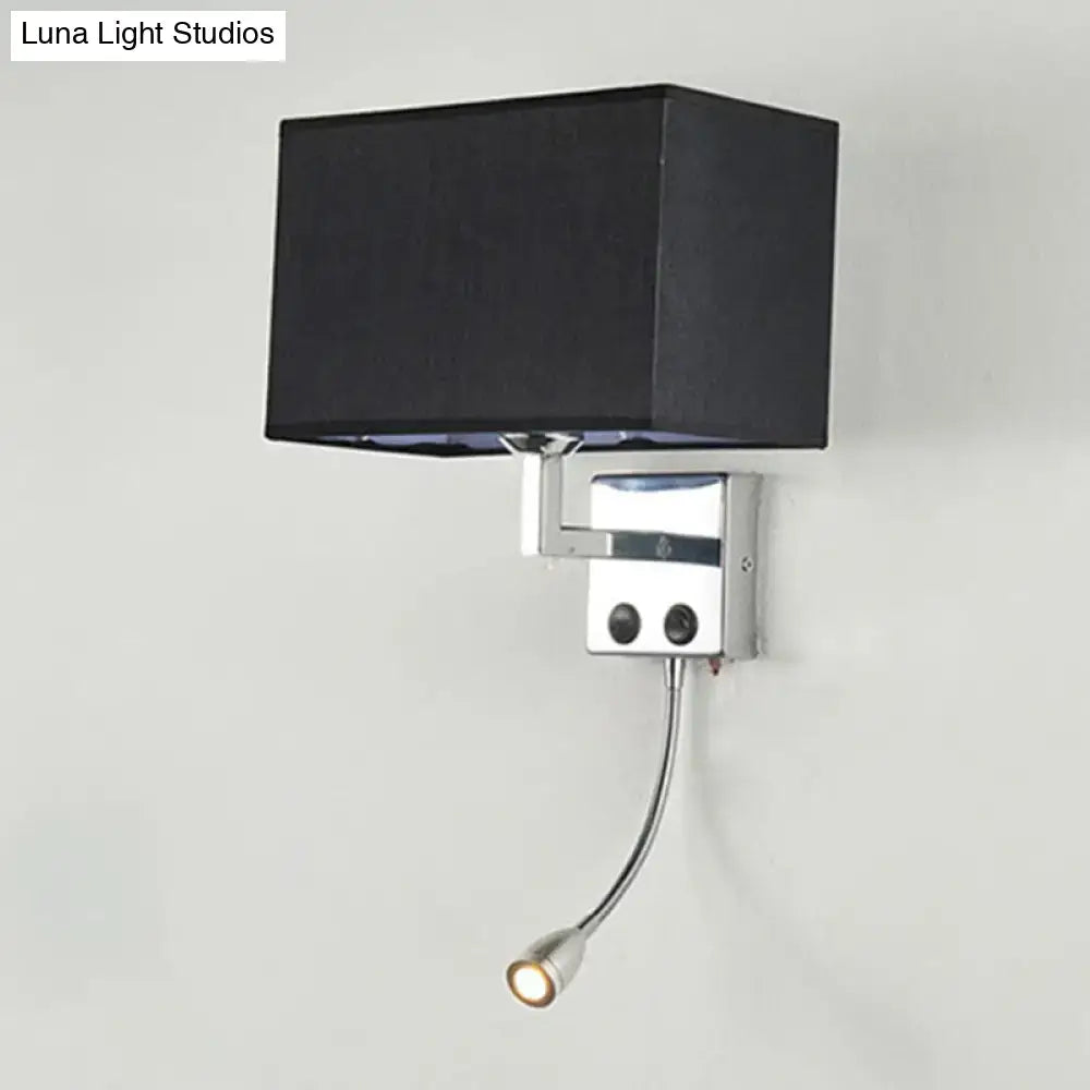 Brown Chrome Wall Sconce with rectangular black shade and adjustable gooseneck lamp on Tampa Home & Garden Store