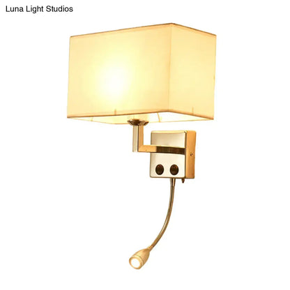 Brown chrome wall sconce with rectangular fabric shade and adjustable reading lamp by Decorbites on Tampa Home & Garden Store