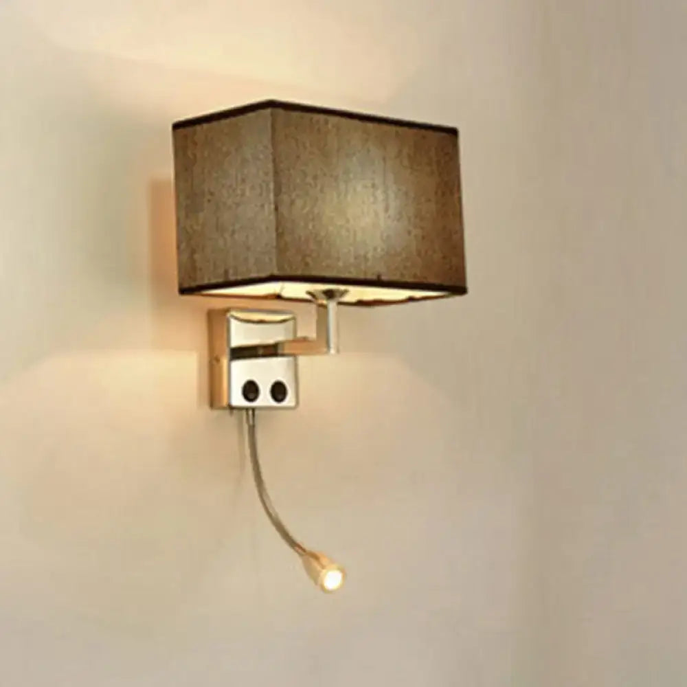 Brown chrome wall sconce with square brown fabric shade by Decorbites on Tampa Home & Garden Store