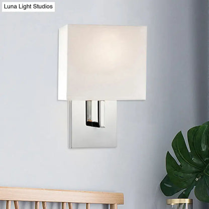 Brown Cylinder Wall Sconce by Decorbites with white fabric shade and chrome backplate on Tampa Home & Garden Store