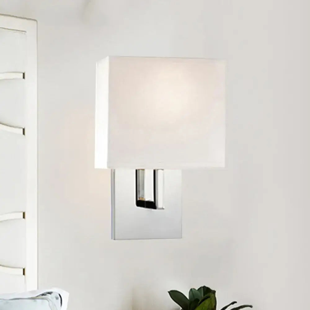 Brown Cylinder Wall Sconce with white shade and chrome backplate on Tampa Home & Garden Store