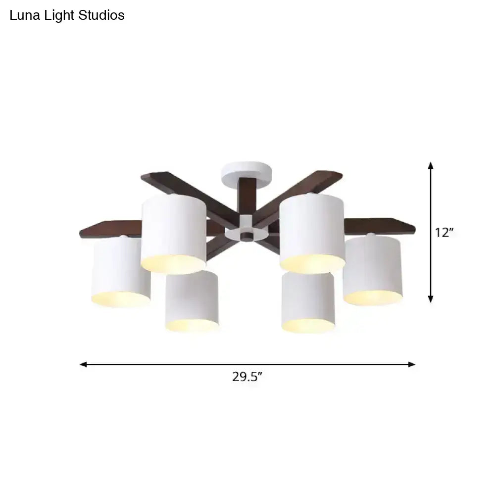 White Brown Ceiling Chandelier by Decorbites with white shades and dark wood arms 29 wide on Tampa Home & Garden Store