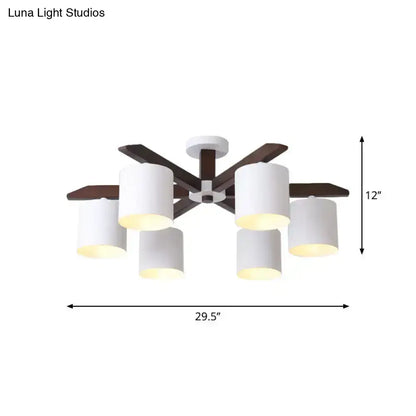 White Brown Ceiling Chandelier by Decorbites with white shades and dark wood arms 29 wide on Tampa Home & Garden Store