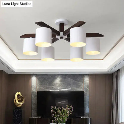 White Brown Ceiling Chandelier Decorbites with five white shades and dark brown arms on Tampa Home & Garden Store