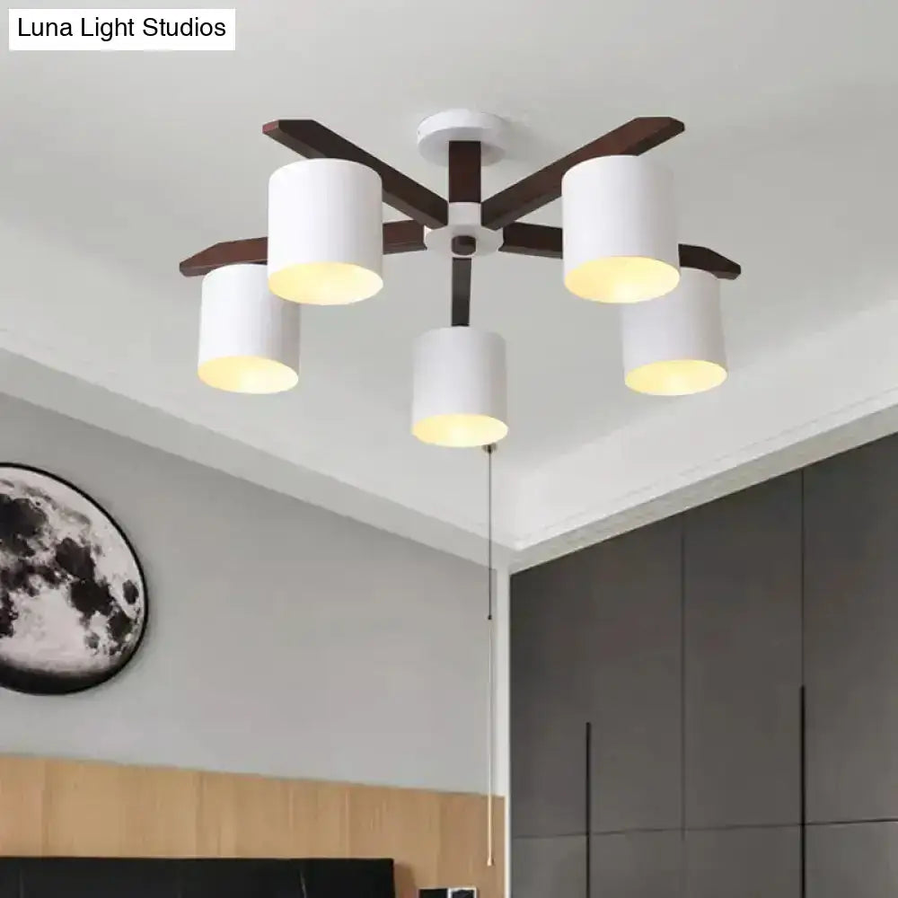 White Brown Ceiling Chandelier by Decorbites, five-light fixture with white shades and brown arms on Tampa Home & Garden Store