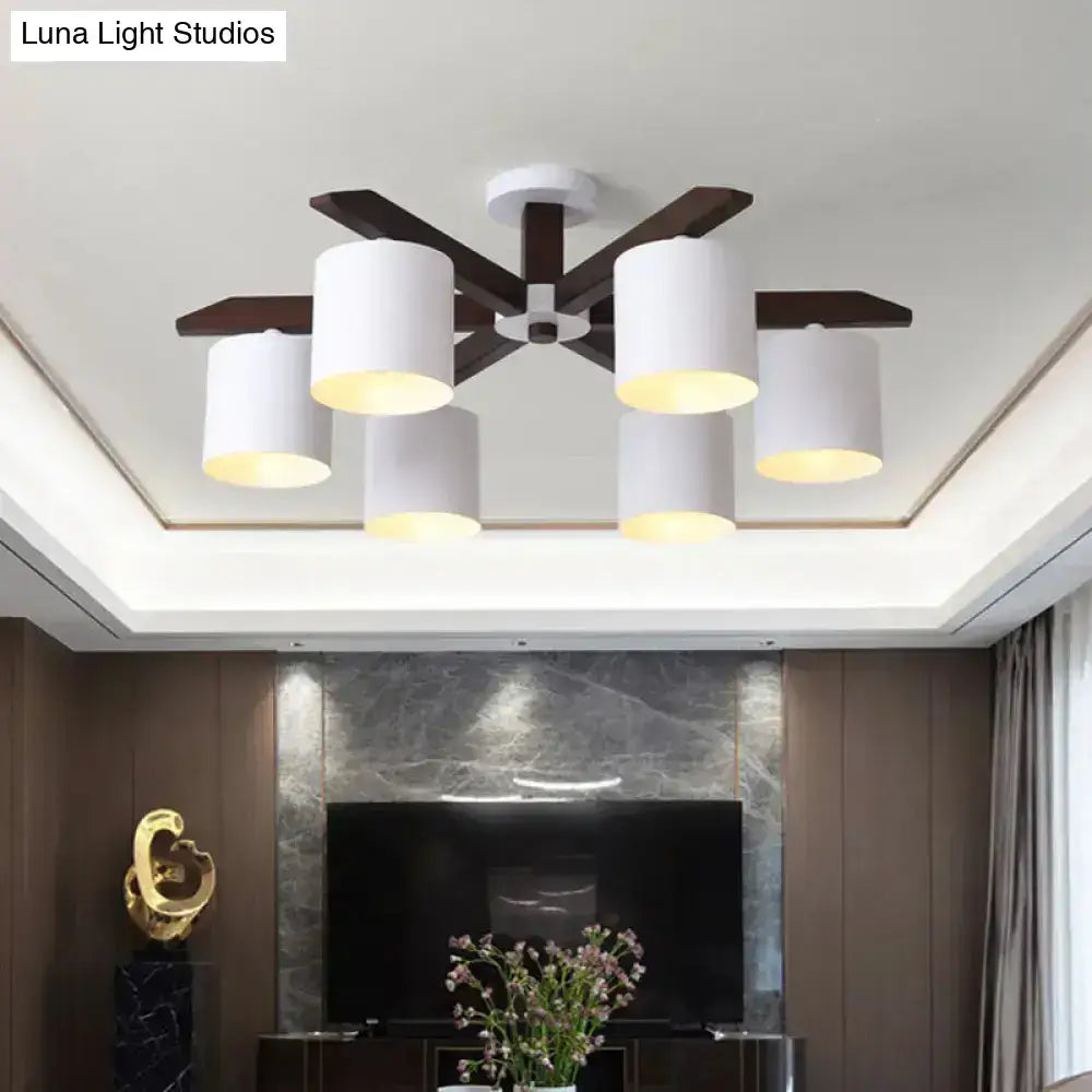 White Brown Ceiling Chandelier by Decorbites with cylindrical shades and brown arms on Tampa Home & Garden Store