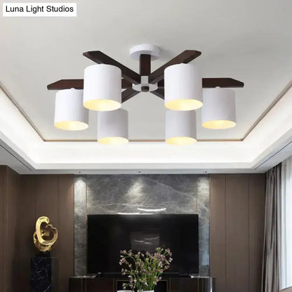 White Brown Ceiling Chandelier by Decorbites with cylindrical shades and brown arms on Tampa Home & Garden Store