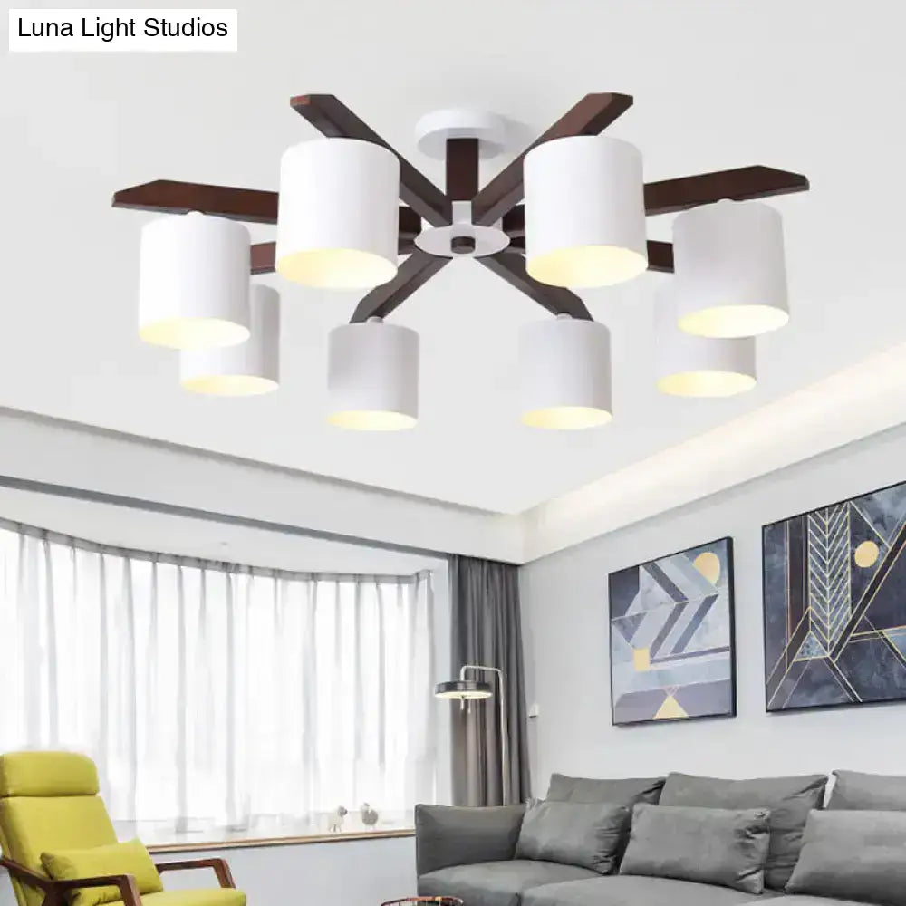 White brown ceiling chandelier with white drum shades and dark brown arms Decorbites on Tampa Home & Garden Store