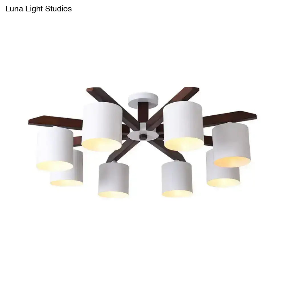 White Brown Ceiling Chandelier with dark brown arms and white drum shades, Decorbites on Tampa Home & Garden Store