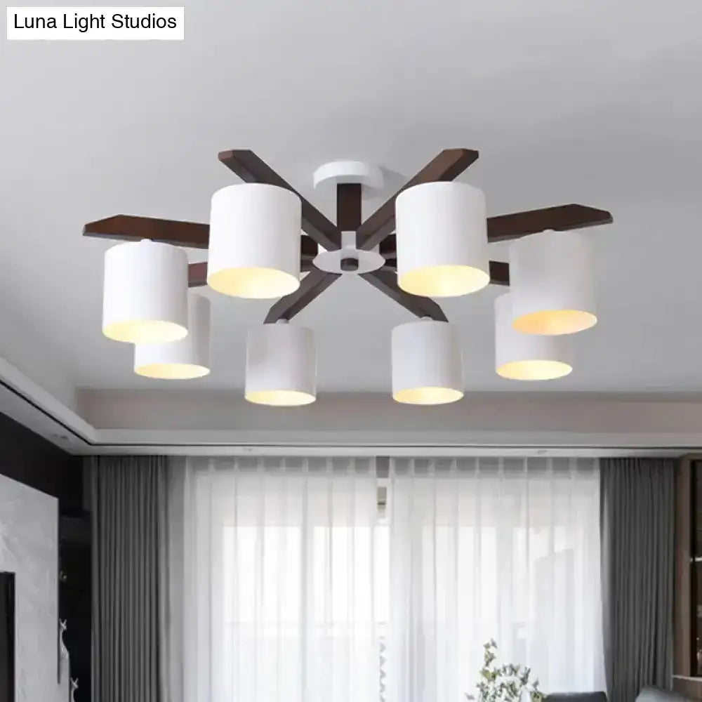 White Brown Ceiling Chandelier with dark wood arms and white cylindrical shades Decorbites on Tampa Home & Garden Store