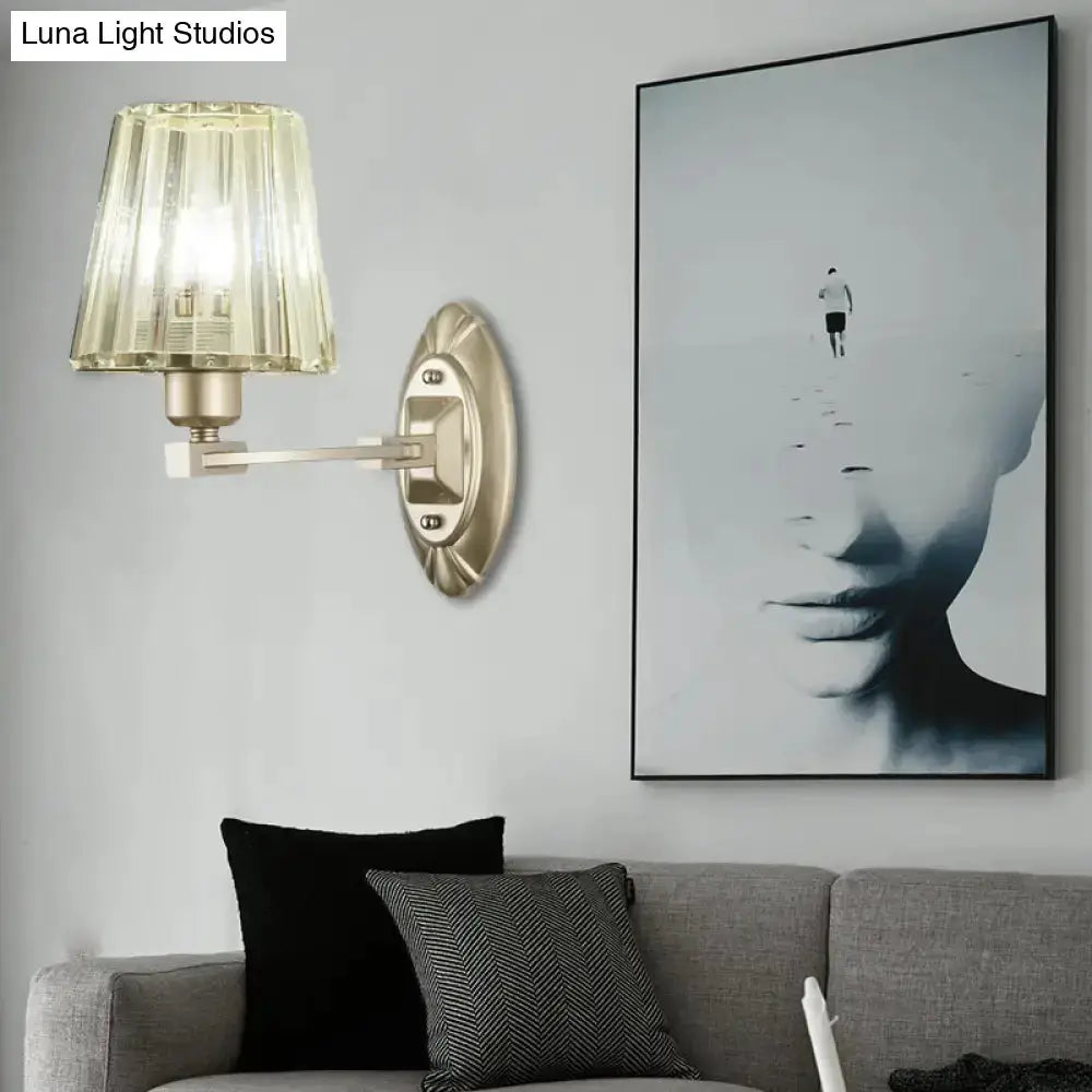 Modern brushed brass and green glass wall sconce with ribbed shade and adjustable arm Decorbites on Tampa Home & Garden Store
