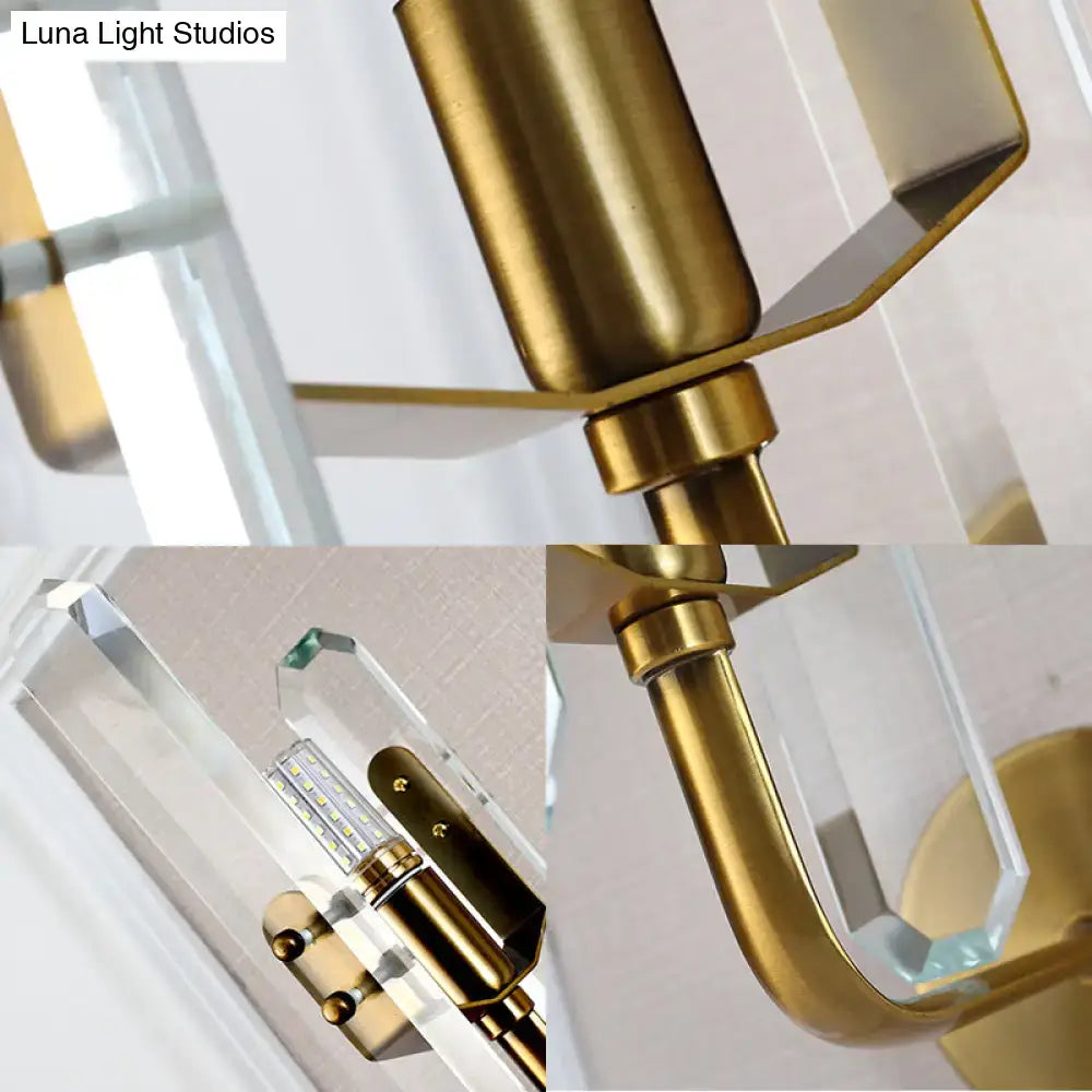 Brass Crystal Block Wall Sconce with clear crystal shade and gold finish, postmodern Decorbites on Tampa Home & Garden Store