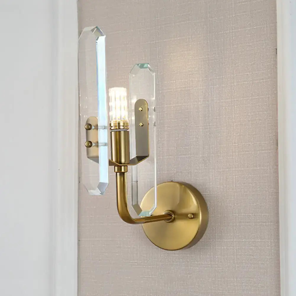 Decorbites brass crystal block wall sconce with crystal prisms and brass mount on Tampa Home & Garden Store
