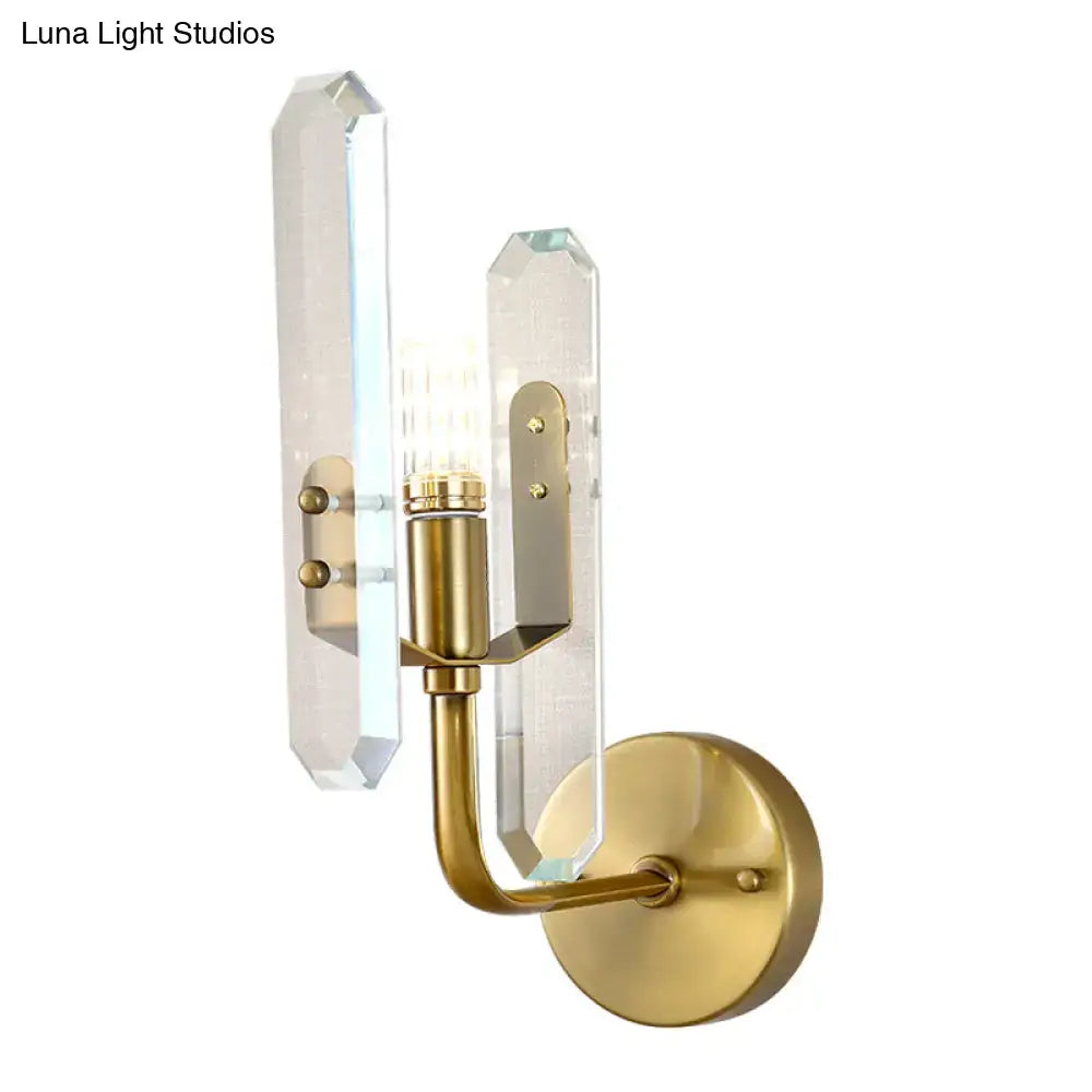 Brass wall sconce with dual crystal block prisms and candle bulb by Decorbites postmodern on Tampa Home & Garden Store