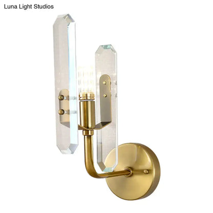 Brass wall sconce with dual crystal block prisms and candle bulb by Decorbites postmodern on Tampa Home & Garden Store