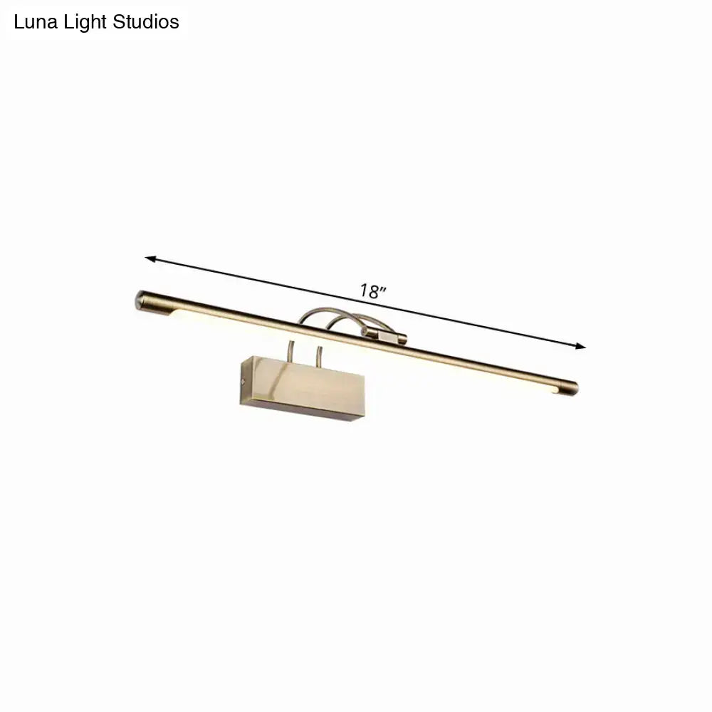 Modern brushed brass LED bathroom wall light sconce, Decorbites, 18-inch bar, rectangular mount on Tampa Home & Garden Store