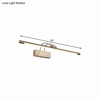 Modern brushed brass LED bathroom wall light sconce, Decorbites, 18-inch bar, rectangular mount on Tampa Home & Garden Store
