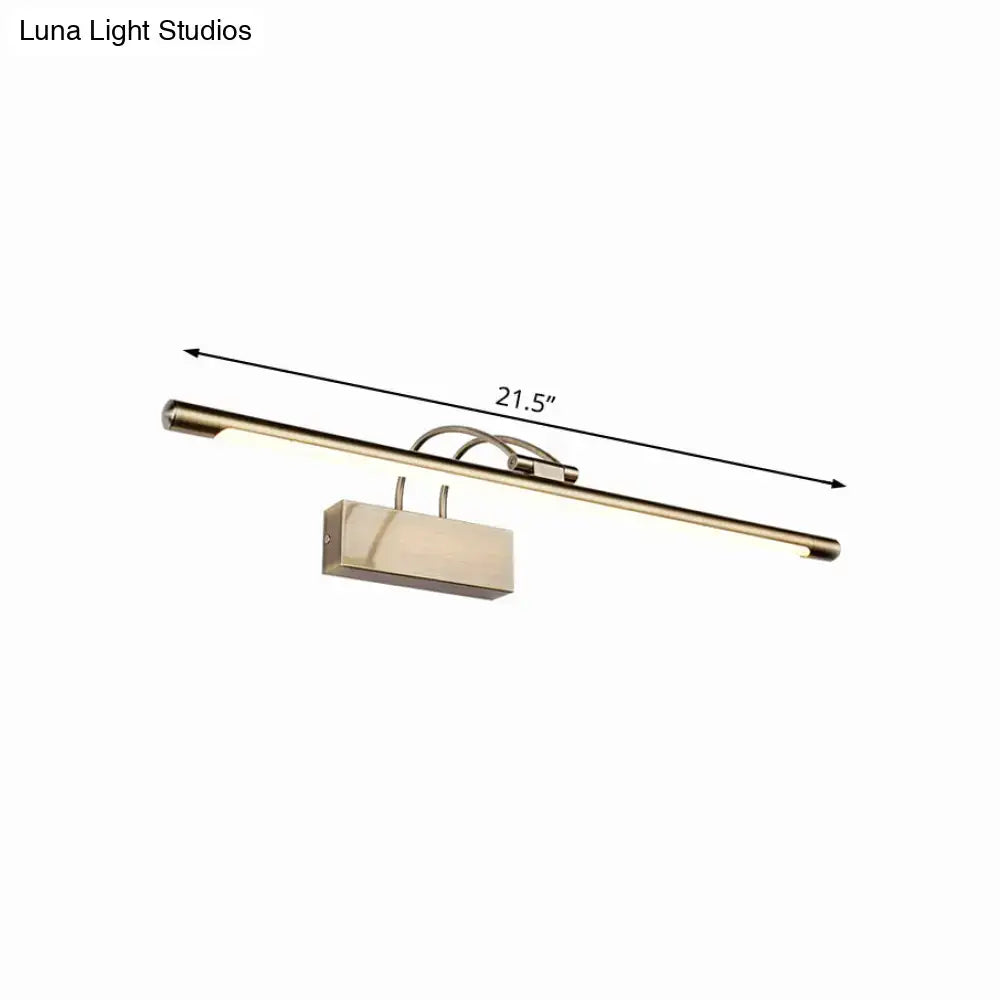 Modern brushed brass LED bathroom wall sconce with a 21.5-inch bar and rectangular wall mount on Tampa Home & Garden Store