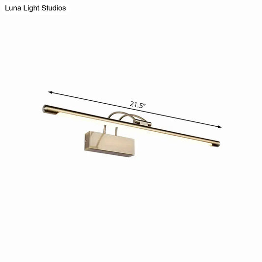 Modern brushed brass LED bathroom wall sconce with a 21.5-inch bar and rectangular wall mount on Tampa Home & Garden Store