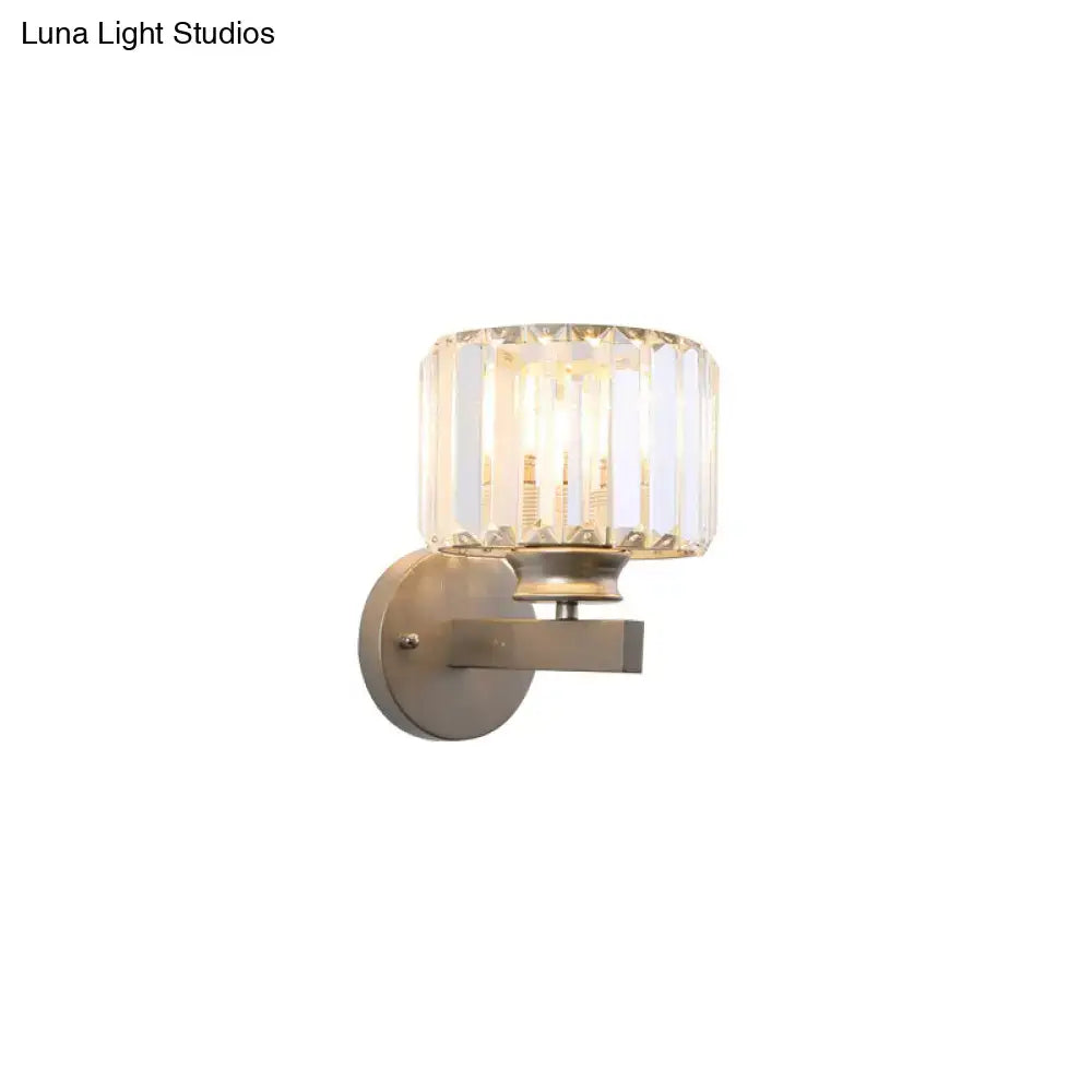 Nickel Drum Wall Sconce with crystal drum shade, wall mount, Decorbites on Tampa Home & Garden Store