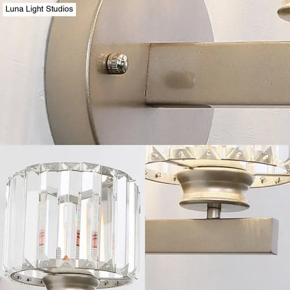 Nickel drum wall sconce with clear crystal prism shade Decorbites on Tampa Home & Garden Store