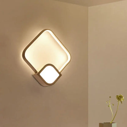 Gold White LED Sconce wall light with geometric diamond frames by Decorbites, warm glow on Tampa Home & Garden Store