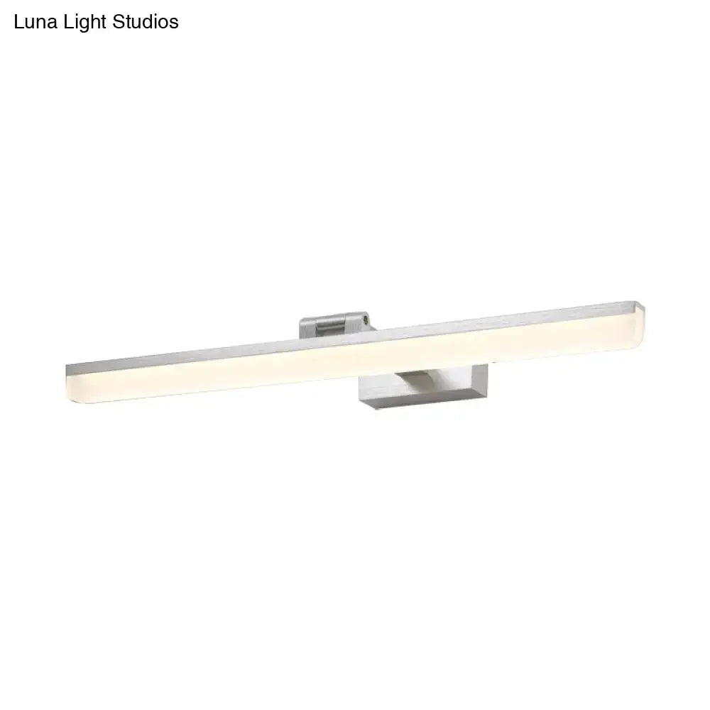 Modern brushed metal LED vanity sconce for bathroom, long horizontal bar with frosted lighting on Tampa Home & Garden Store
