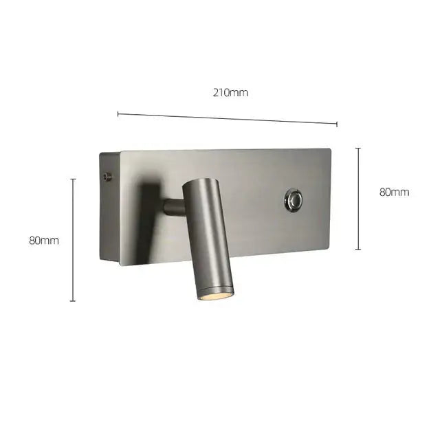 Nickel Dimmable Wall Light Decorbites, cylindrical spotlight on square backplate on Tampa Home & Garden Store