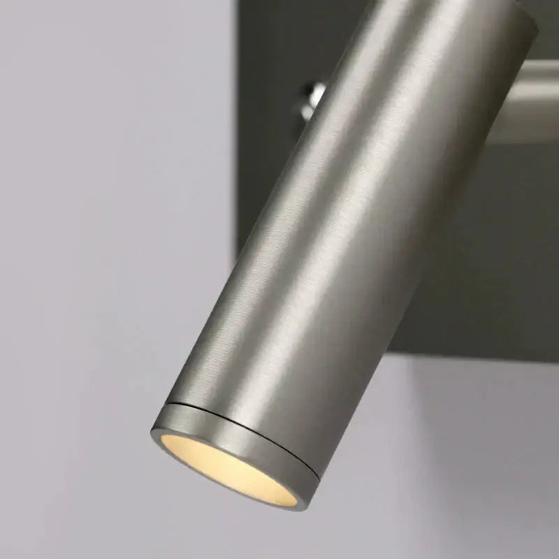 Nickel dimmable wall light sconce with brushed cylindrical metal finish on Tampa Home & Garden Store