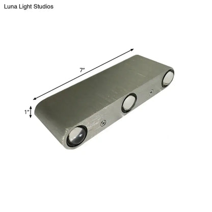 Nickel rectangular wall lamp, Decorbites 3-light bar with round light modules, 7 in long on Tampa Home & Garden Store