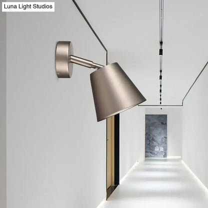 Tapered LED Bathroom Wall Sconce - Minimalist Metal Design - 1 Head - White/Chrome