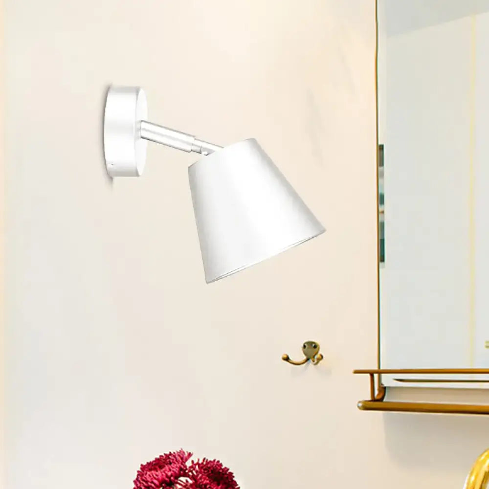 Tapered LED Bathroom Wall Sconce - Minimalist Metal Design - 1 Head - White/Chrome