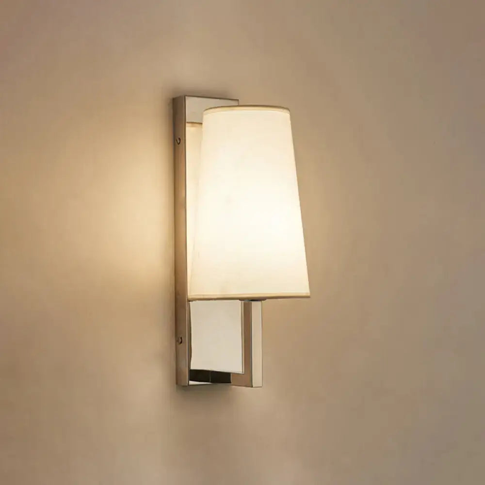Nickel Wall Sconce Light with white fabric shade and rectangular backplate Decorbites on Tampa Home & Garden Store