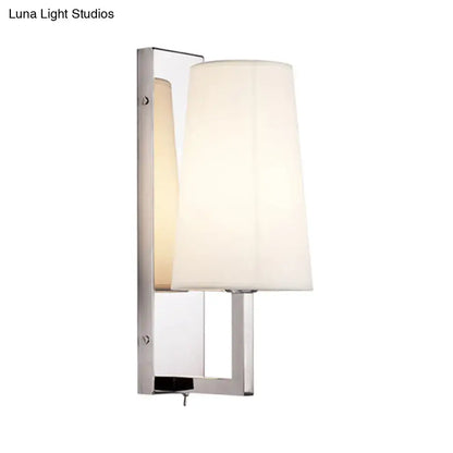 Nickel wall sconce light with white fabric shade on Tampa Home & Garden Store