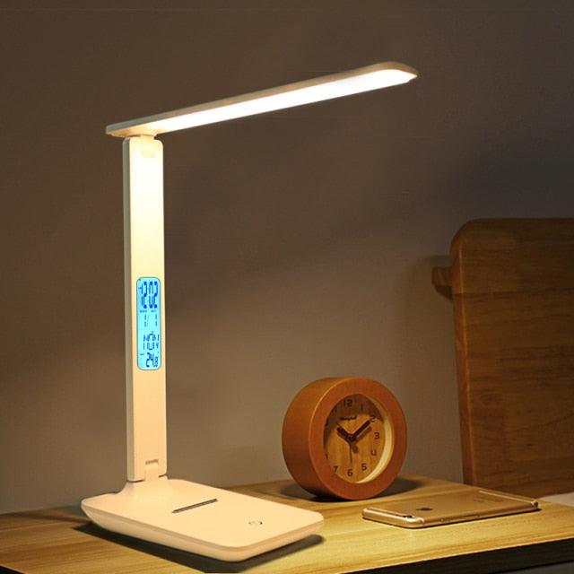Desk lamp Stevvex ST125164AYY white LED lamp with touch dimmable bar and calendar display on Tampa Home & Garden Store