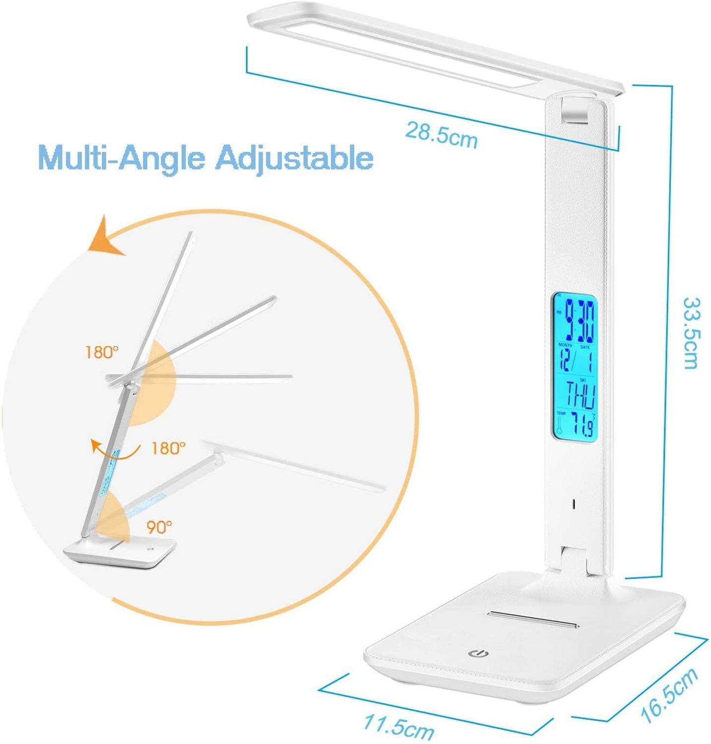 Stevvex Modern LED Desk Lamp with calendar timer and alarm clock white foldable desk lamp on Tampa Home & Garden Store