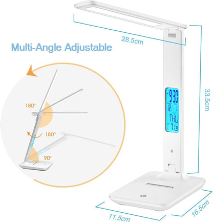 Stevvex Modern LED Desk Lamp with calendar timer and alarm clock white foldable desk lamp on Tampa Home & Garden Store