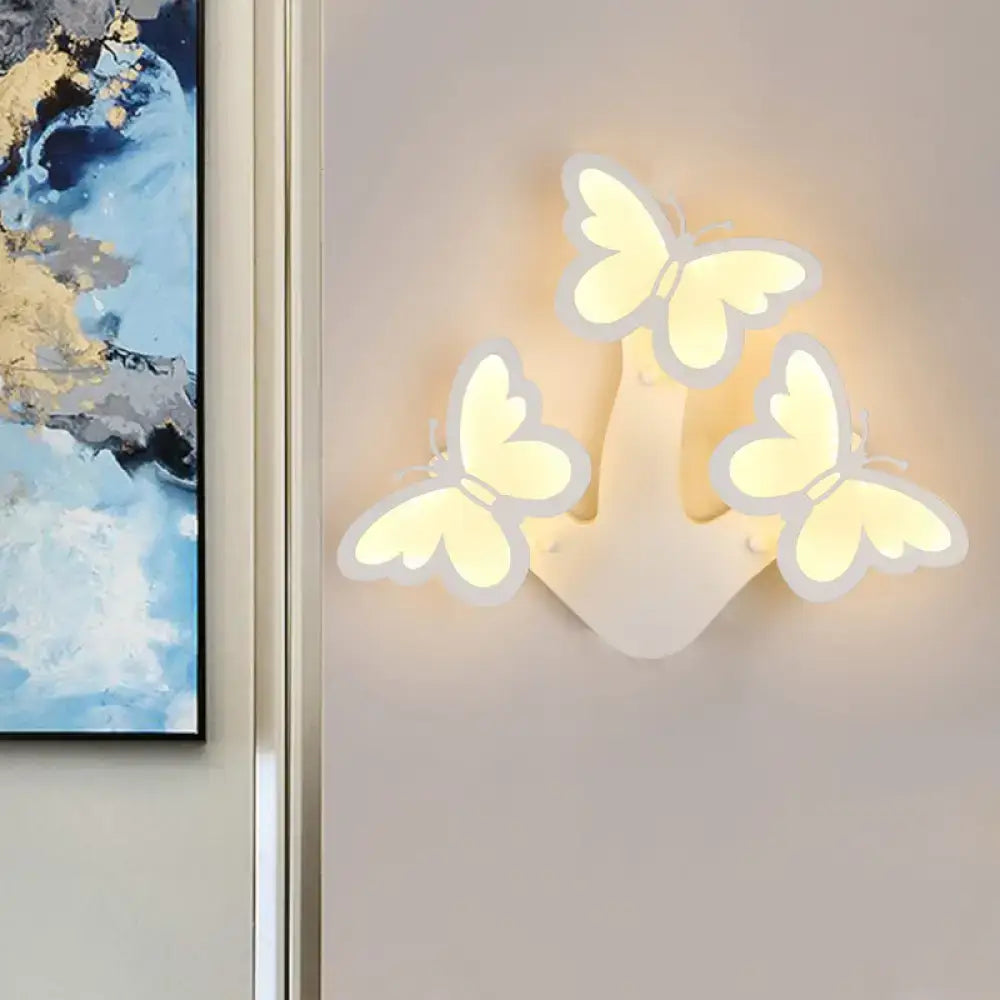 White Acrylic Wall Sconce One or Three Light with three butterfly-shaped lights, Decorbites on Tampa Home & Garden Store