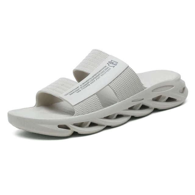 Slide slippers Stevvex men's white memory-foam with textured strap, casual pool sandals on Tampa Home & Garden Store