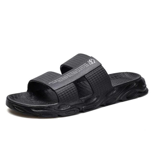 Stevvex men's memory foam slide slippers black casual outdoor indoor sandals on Tampa Home & Garden Store