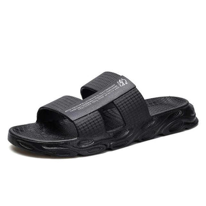 Stevvex men's memory foam slide slippers black casual outdoor indoor sandals on Tampa Home & Garden Store