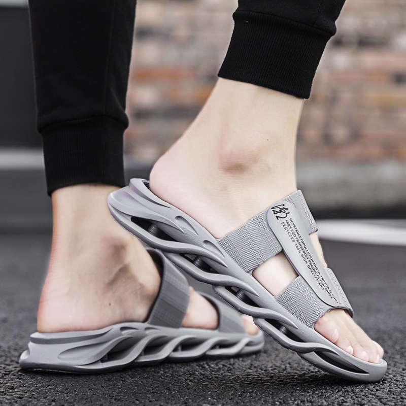 Memory-foam slide sandals Stevvex grey with sculpted wave sole for men premium comfort on Tampa Home & Garden Store
