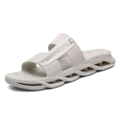 Memory-foam slide slippers Stevvex white two-strap men's casual sandals on Tampa Home & Garden Store